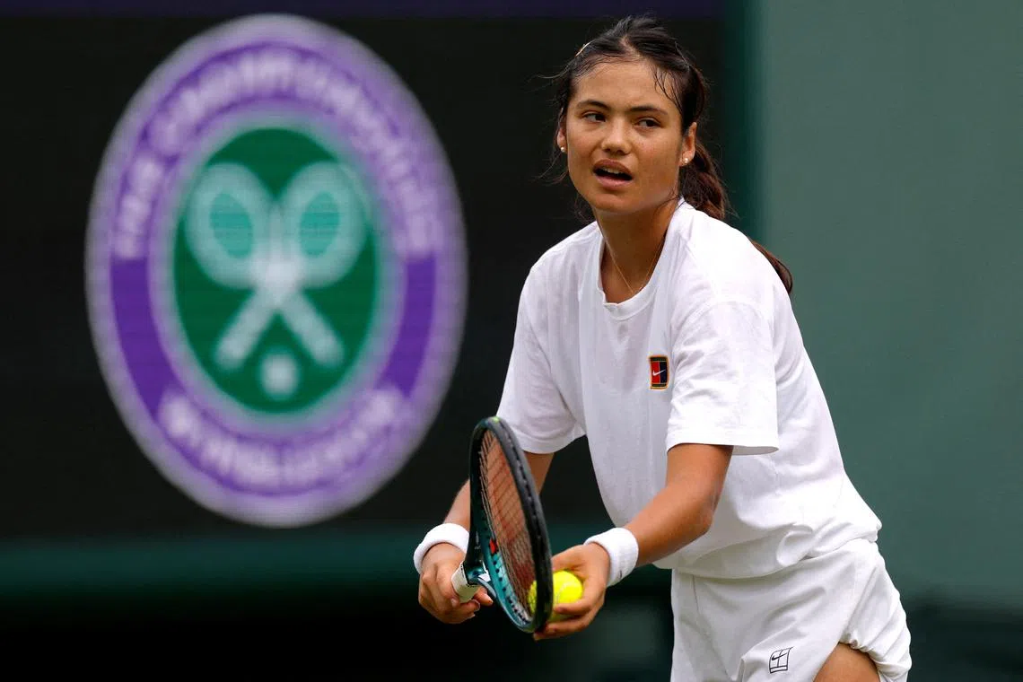 Tennis - Wimbledon - All England Lawn Tennis and Croquet Club, London, Britain - June 28, 2025 Britain's Emma Raducanu during a practice session REUTERS/Andrew Couldridge