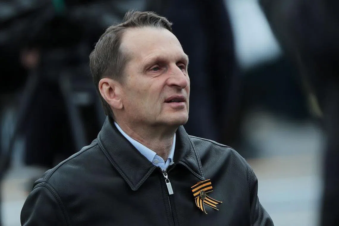 Sergei Naryshkin, head of Russia’s foreign intelligence agency, attends a military parade on Victory Day, which marks the 76th anniversary of the victory over Nazi Germany in World War Two, in Red Square in central Moscow, Russia May 9, 2021. REUTERS/Evgenia Novozhenina/File Photo