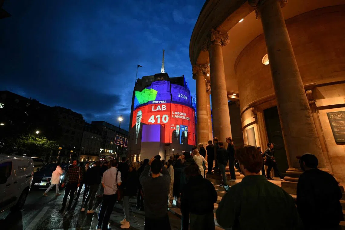 Britain's main opposition Labour party looks set for a landslide election win, exit polls indicated, ending 14 years of right-wing Conservative rule. 