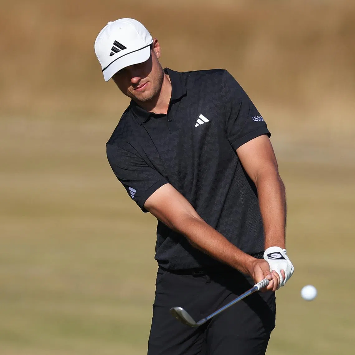 Jul 14, 2026; Southport, England; Ludvig Aberg plays a shot on the first hole during a practice round for The Open Championship golf tournament at Royal Birkdale. Mandatory Credit: Bill Streicher-Imagn Images