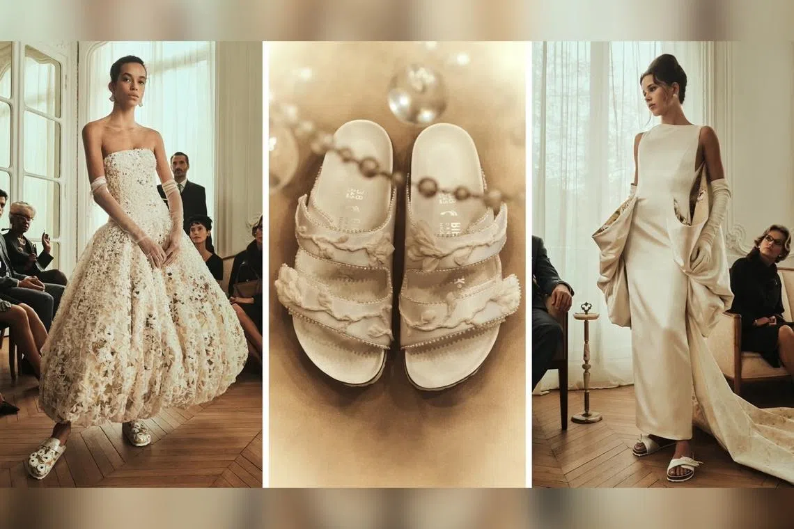 Popular sandal company Birkenstock is collaborating with the bridal brand Danielle Frankel to create a collection using lustrous fabrics and materials.
