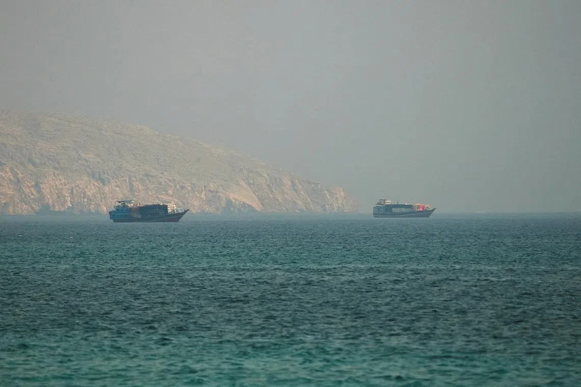 Vessels in the Strait of Hormuz, as seen from Musandam, Oman, on July 9.