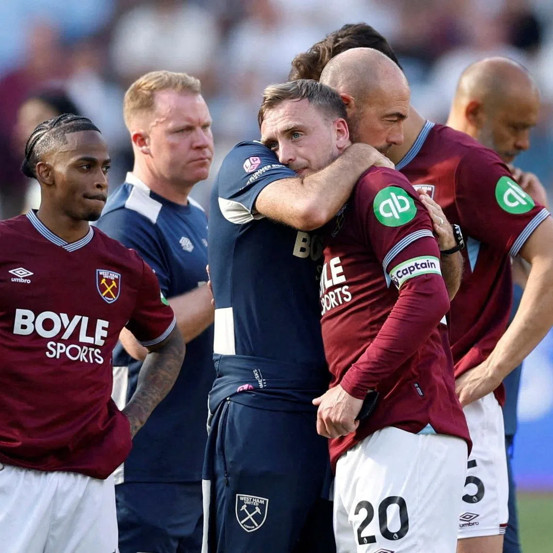 Soccer Football - Premier League - West Ham United v Leeds United - London Stadium, London, Britain - May 24, 2026 West Ham United's Jarrod Bowen reacts after West Ham United are relegated from the Premier League. Action Images via Reuters/Peter Cziborra