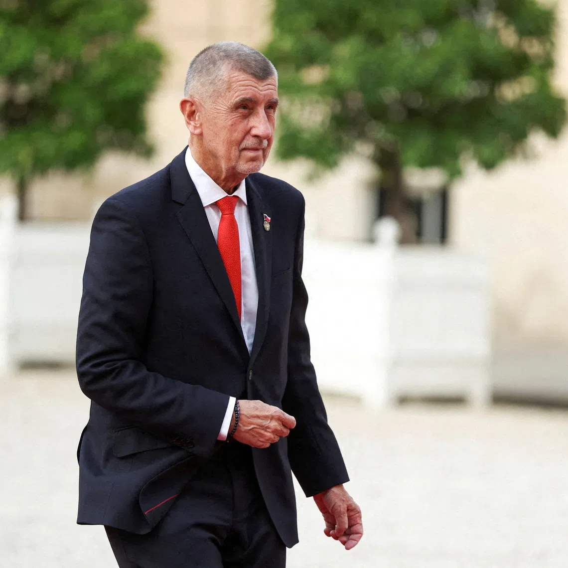 FILE PHOTO: Czech Prime Minister Andrej Babis arrives for a dinner of the 'Coalition of the Willing', a coalition of countries that have extended their support to Ukraine, on the eve of Bastille Day celebrations, at the Elysee Palace in Paris, France, July 13, 2026. REUTERS/Tom Nicholson/File Photo