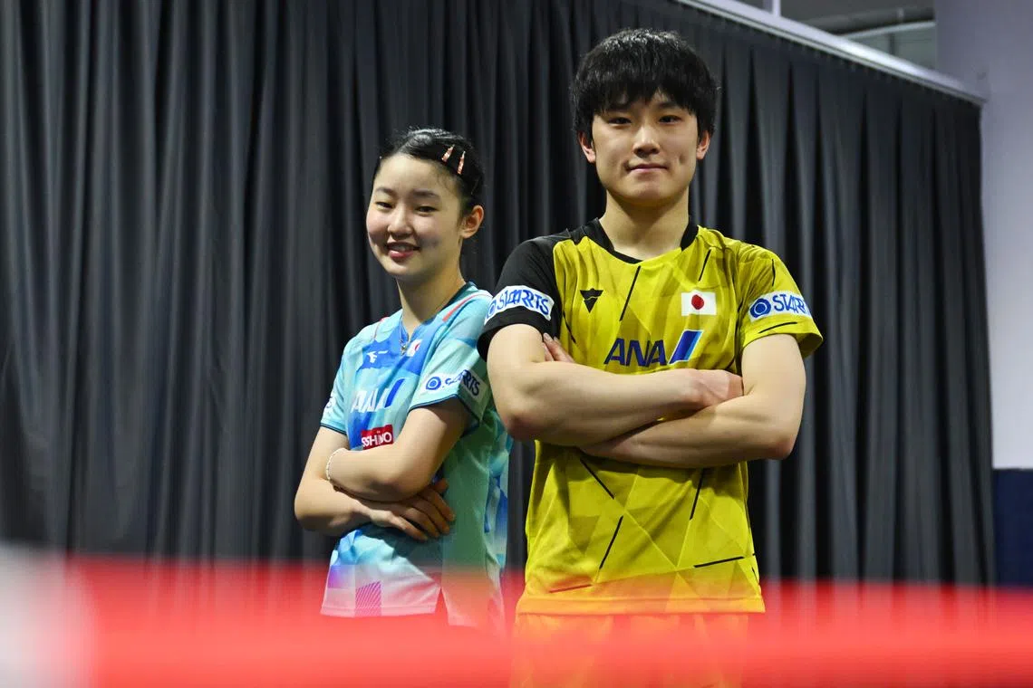 ST20240313_202409161643/kktable12/Shintaro Tay/Kimberly Kwek/

Story on Japanese table tennis siblings Tomokazu and Miwa Harimoto, who are participating in the Singapore Smash

Photos of Tomokazu and Miwa in action (playing separately), during the interview, posed shots if there is time

Tomokazu will be playing in the mixed doubles quarter-final with Hina Hayata (3.55pm)
Miwa will be playing against Chen Szu-yu in the women's singles (3.20pm)
