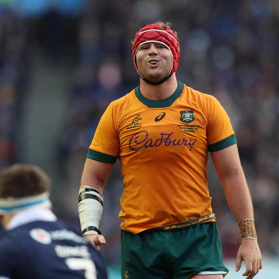 Rugby Union - Autumn Internationals - Scotland v Australia - Scottish Gas Murrayfield Stadium, Edinburgh, Scotland, Britain - November 24, 2024  Australia's Harry Wilson reacts REUTERS/Russell Cheyne