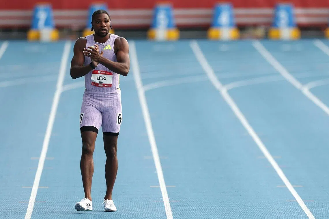 American sprinter Noah Lyles looks on in the Men’s 200m final during the 2026 USATF Outdoor Track & Field Championships on July 26 in New York City.