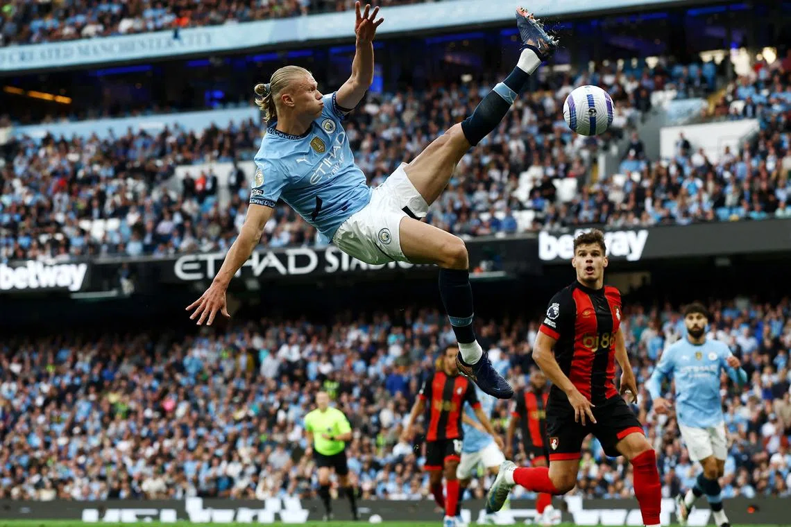 FILE PHOTO: Soccer Football - Premier League - Manchester City v AFC Bournemouth - Etihad Stadium, Manchester, Britain - May 20, 2025 Manchester City's Erling Haaland in action Action Images via Reuters/Lee Smith/File Photo