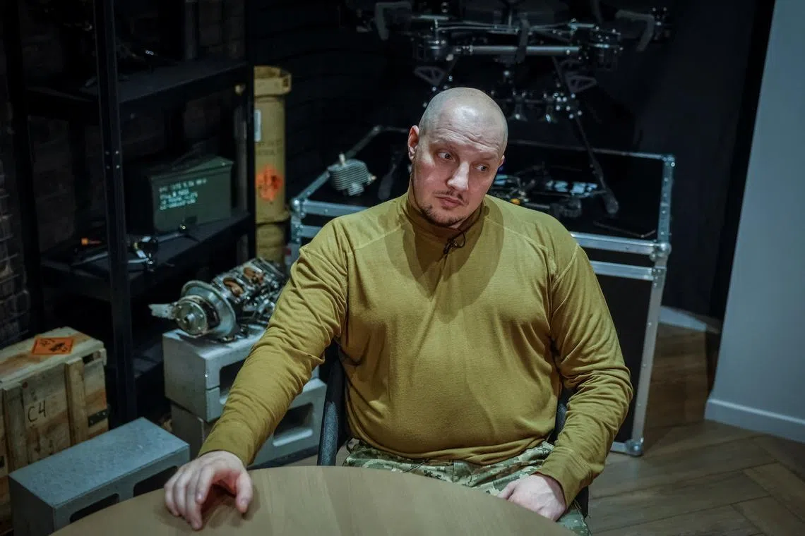 FILE PHOTO: Commander of the Unmanned Systems Forces of the Ukrainian Armed Forces Colonel Vadym Sukharevskyi attends at an interview with Reuters, amid Russia's attack on Ukraine, in an undisclosed location, Ukraine, February 19, 2025. REUTERS/Alina Smutko/File Photo