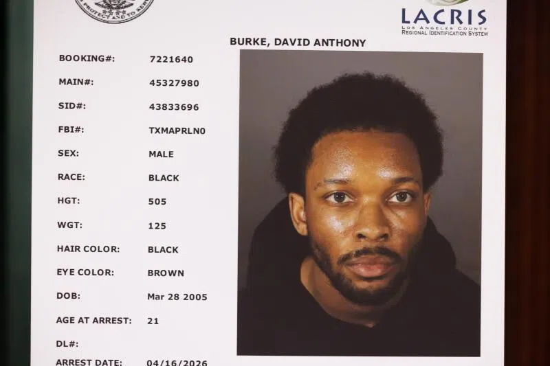  A mugshot picture of singer David Anthony Burke. The singer, known professionally as D4vd, faces a maximum prison sentence without parole for the death of a teenage girl.