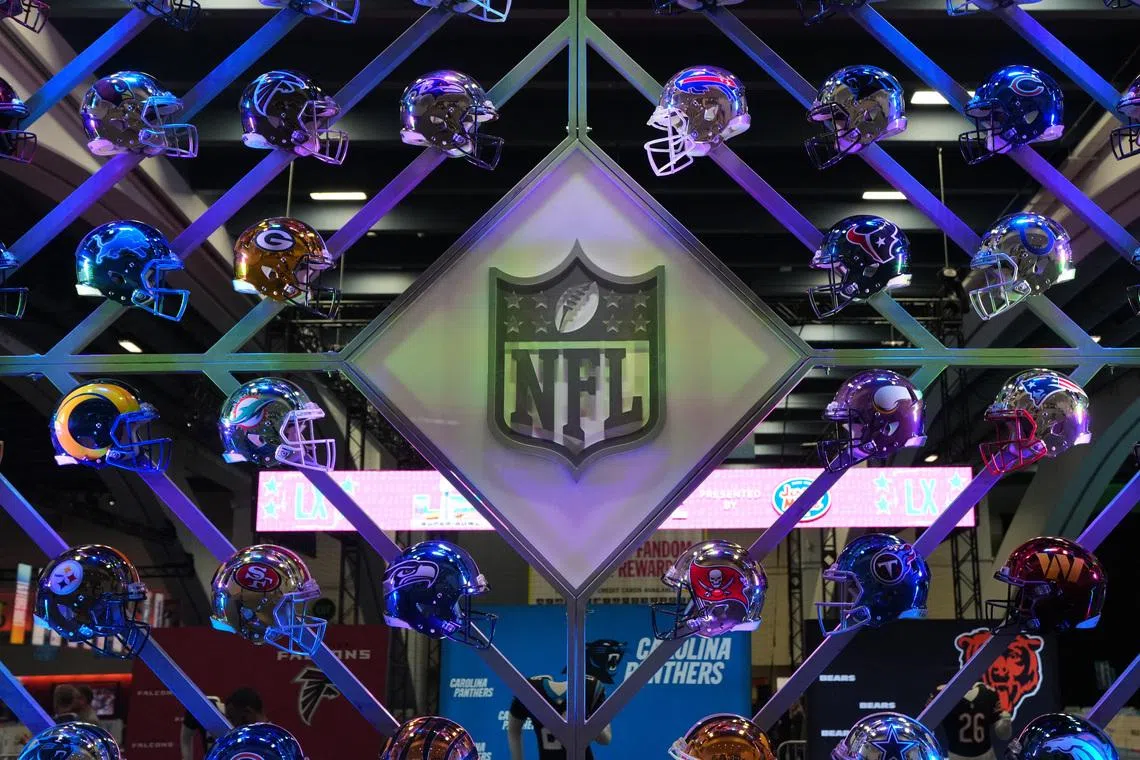 Feb 4, 2026; San Francisco, CA, USA; The NFL shield logo at the Super Bowl LX Experience at the Moscone Center. Kirby Lee-Imagn Images/ File Photo