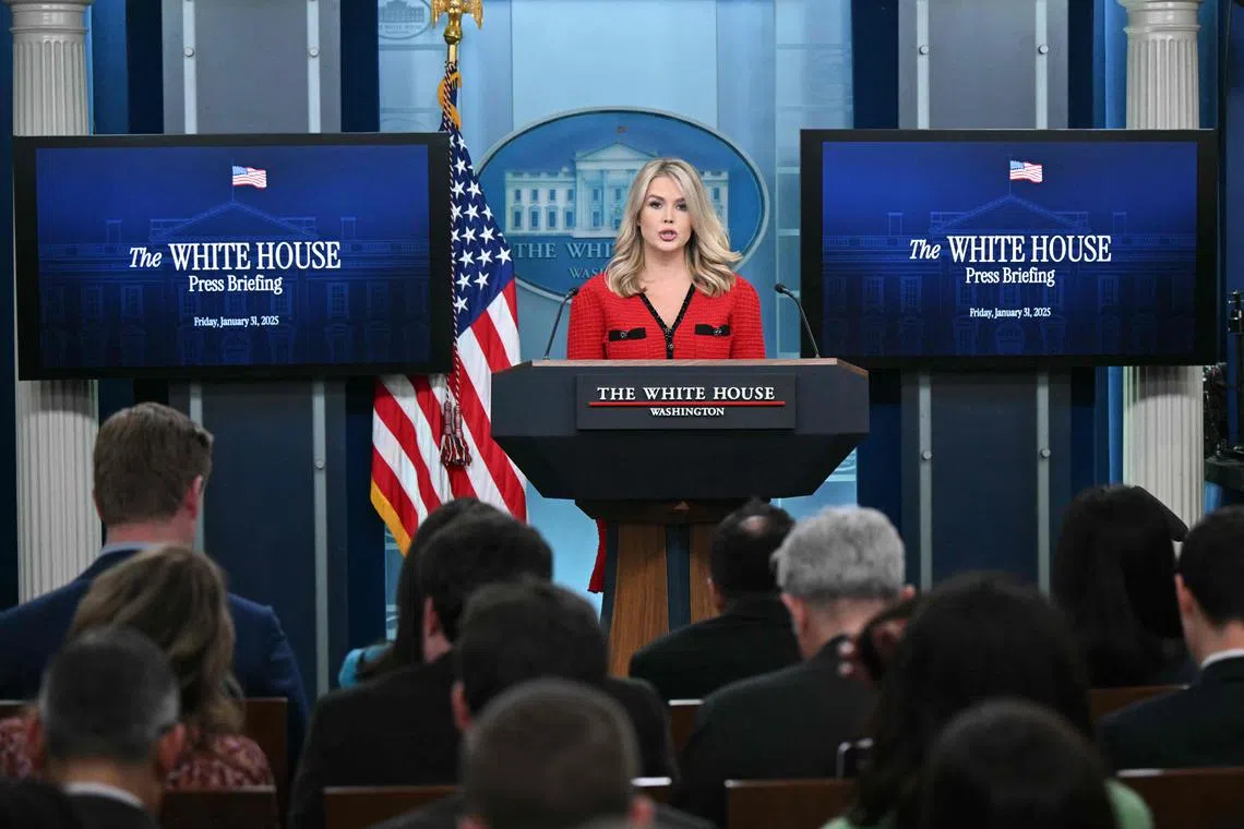 White House Press Secretary Karoline Leavitt speaks during the daily press briefing in the Brady Press Briefing Room of the White House on Jan 31.