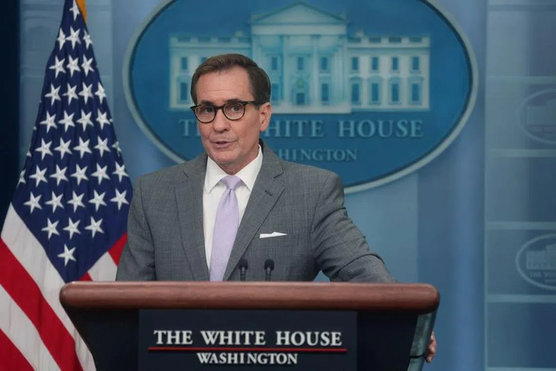 FILE PHOTO: White House National Security Council Strategic Communications Coordinator John Kirby takes part in a press briefing held by White House Press Secretary Karine Jean-Pierre at the White House in Washington, U.S., October 23, 2023. REUTERS/Leah Millis/File Photo