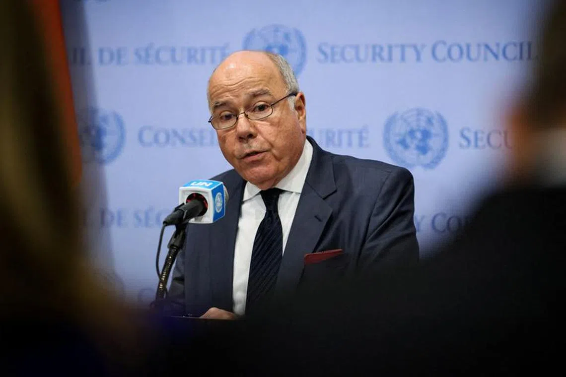 FILE PHOTO: Brazil's Foreign Minister Mauro Vieira speaks to members of the media after attending a U.N. Security Council meeting about the conflict in Gaza, at the United Nations Headquarters in New York City, U.S., October 13, 2023. REUTERS/Brendan McDermid/File Photo
