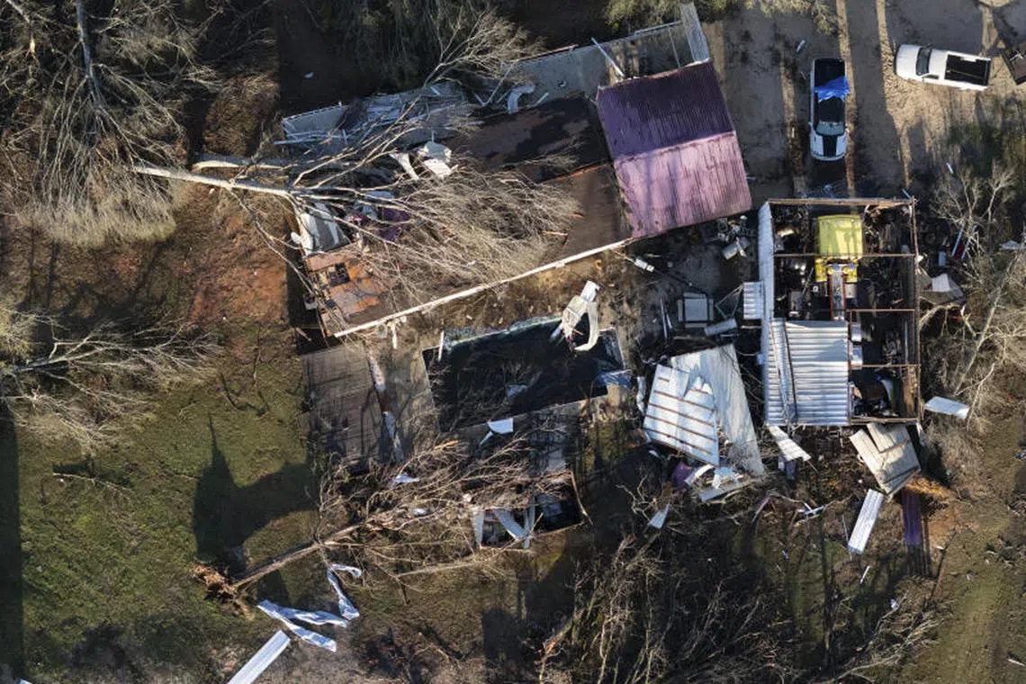 The aftermath of a tornado in Kentwood, La., on Sunday, March 16, 2025. Thunderstorms and potentially tornadoes are expected from Central Florida to western Pennsylvania on Sunday, forecasters said. (Edmund D. Fountain/The New York Times)