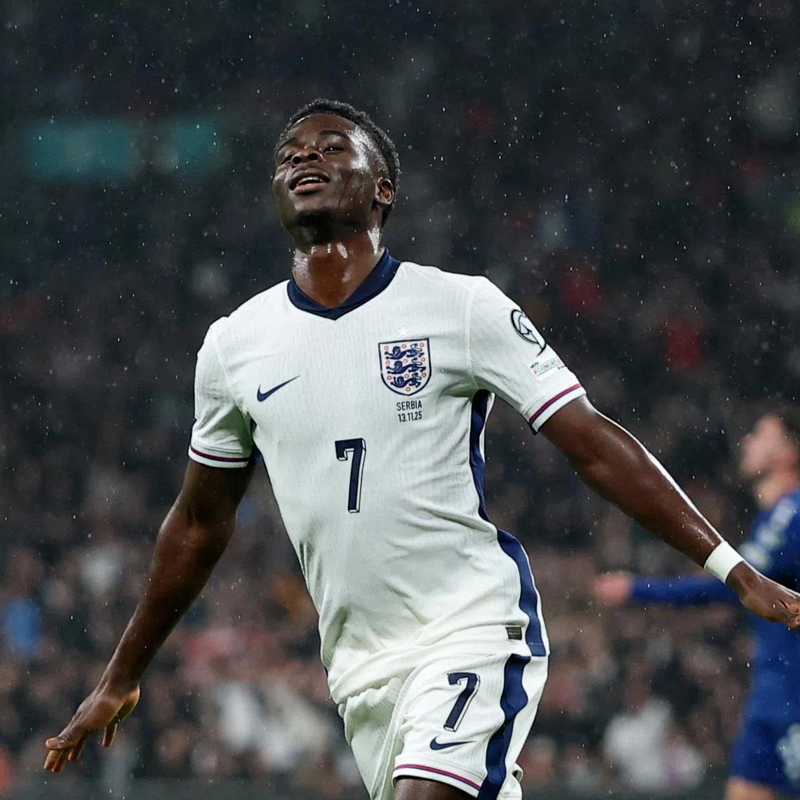 Soccer Football - World Cup - UEFA Qualifiers - Group K - England v Serbia - Wembley Stadium, London, Britain - November 13, 2025 England's Bukayo Saka celebrates scoring their first goal REUTERS/Toby Melville