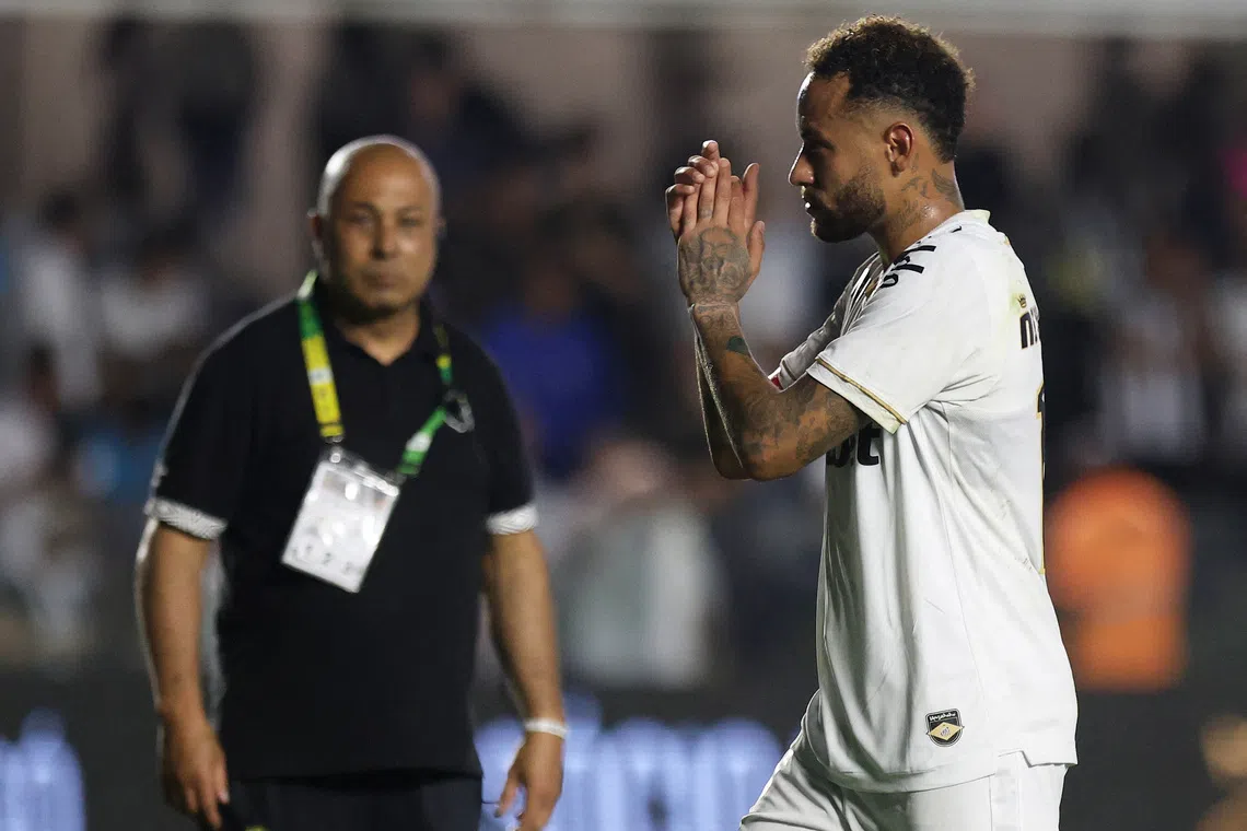 Neymar (far right) was sent off following an altercation with Bahia midfielder Rodrigo Nestor.