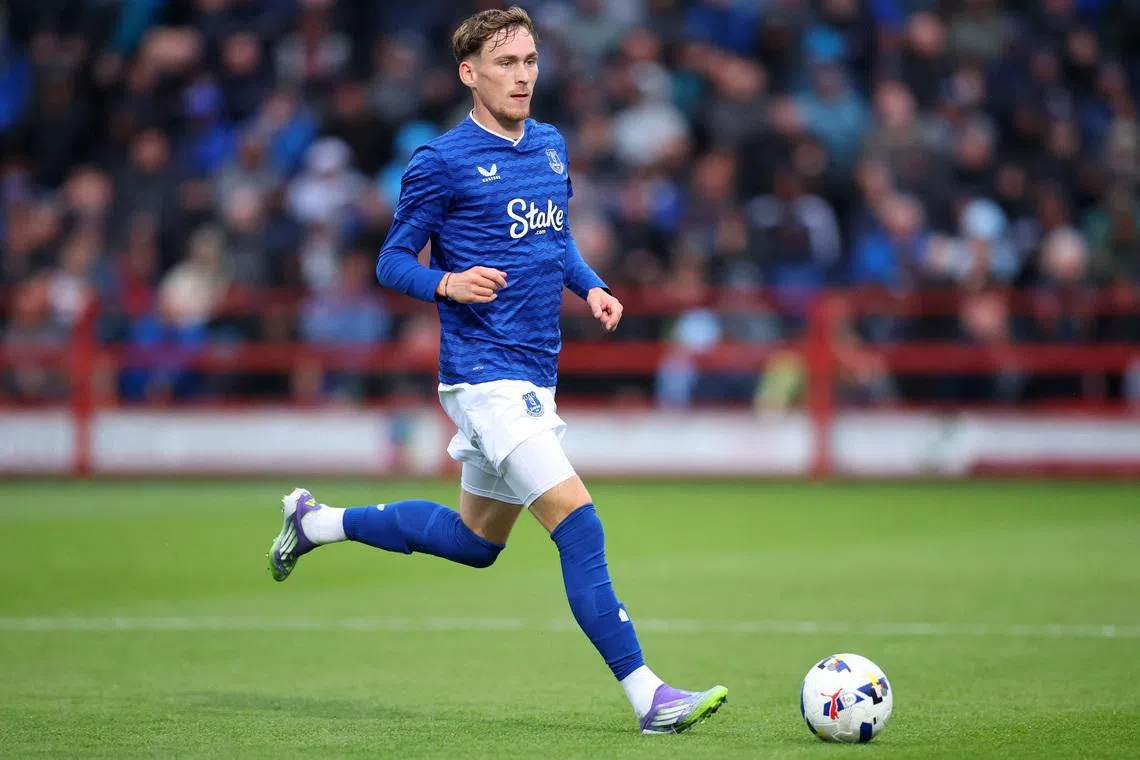 Soccer Football - Pre-Season Friendly - Accrington Stanley v Everton - Wham Stadium, Accrington, Britain - July 15, 2025 Everton's James Garner in action Action Images via Reuters/Ed Sykes