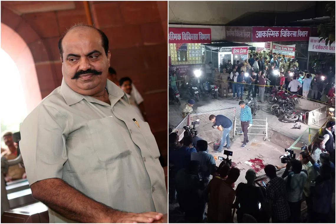 Gangster turned politician Atiq Ahmed (left) and his brother were shot dead live on TV by gunmen posing as journalists.