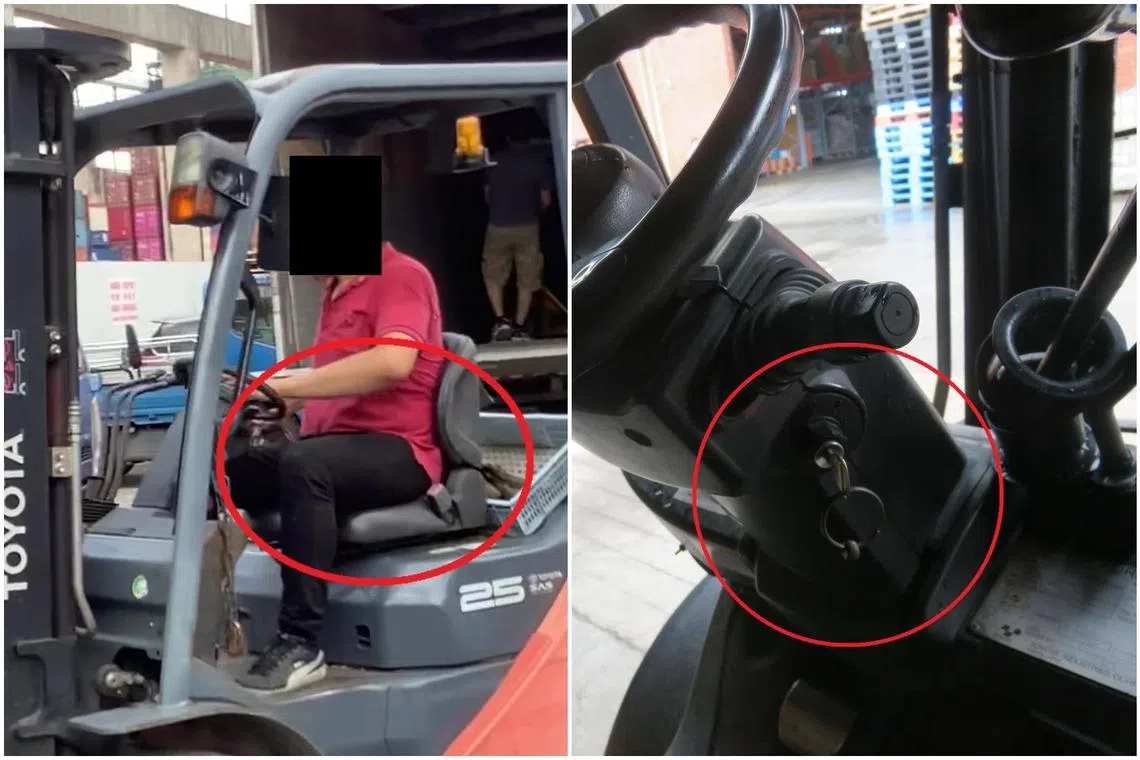 Forklift operators failing to wear seat belts and ignition keys left unattended were some of the most common safety breaches found during MOM's inspections. 