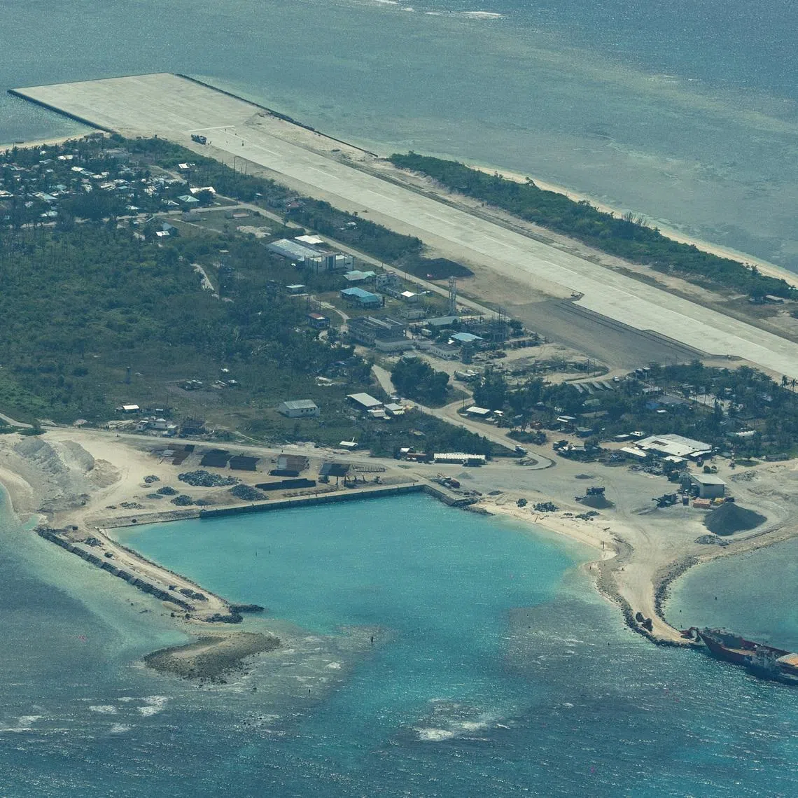 An aerial view shows the Philippine-occupied Thitu Island, locally known as Pag-asa, in the contested Spratly Islands, South China Sea, March 9, 2023. REUTERS/Eloisa Lopez