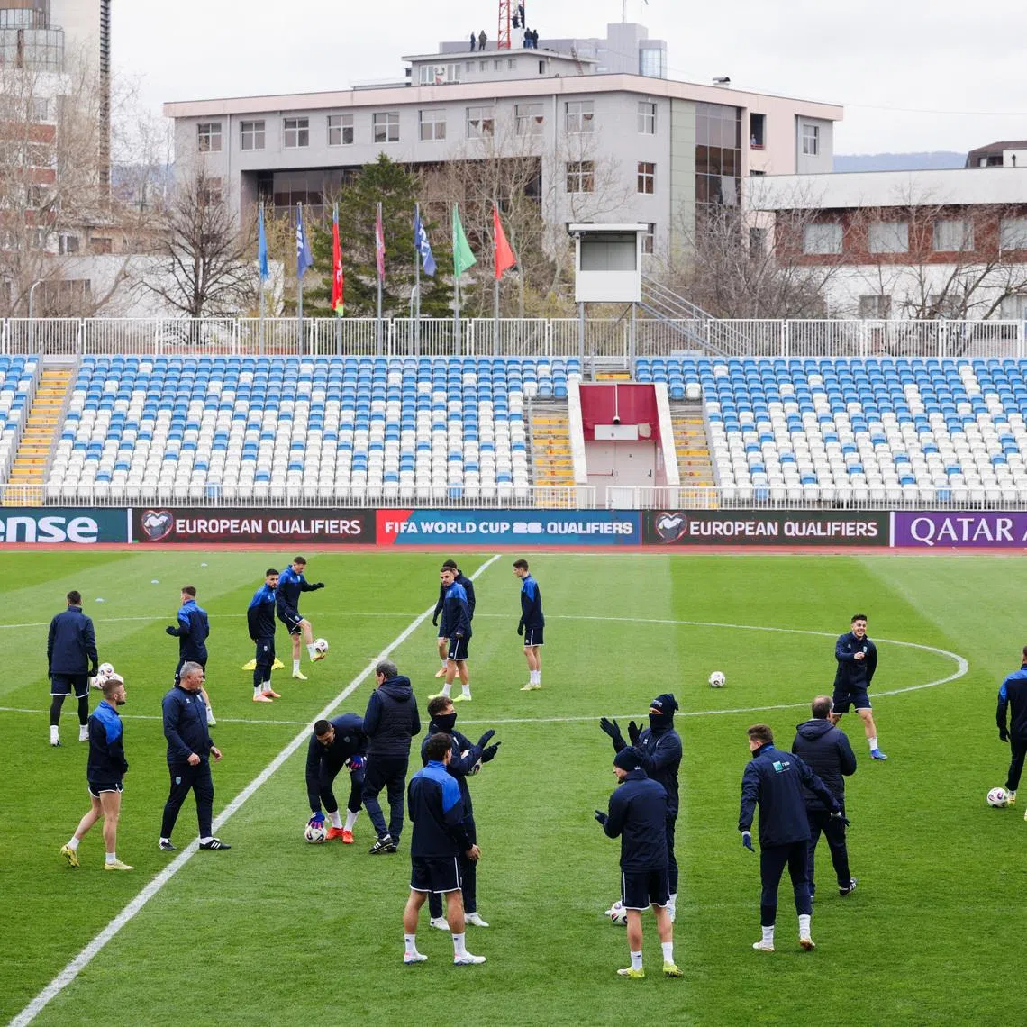 Kosovo players during the national soccer team's training session ahead of the World Cup playoff final between Kosovo and Turkey, in Pristina, Kosovo March 30, 2026. REUTERS/Valdrin Xhemaj