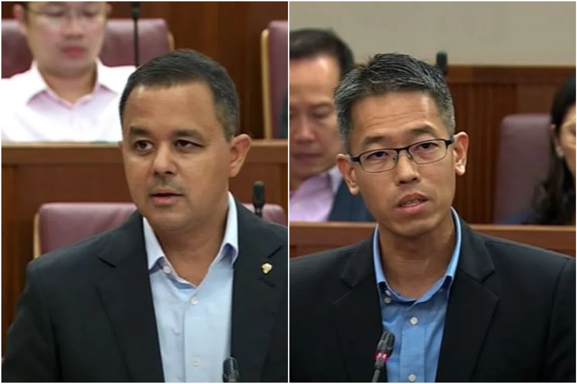 Holland-Bukit Timah GRC MP Christopher de Souza (left) and Workers’ Party MP Gerald Giam (right) were among those who debated in Parliament on Nov 22.