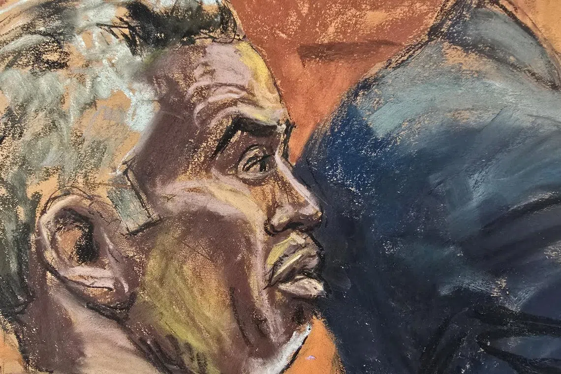 Sean \"Diddy\" Combs listens as lawyer Anna Estevao cross-examines Casandra \"Cassie\" Ventura (not seen) during Combs' sex trafficking trial in New York City, New York, U.S., May 15, 2025, in this courtroom sketch. REUTERS/Jane Rosenberg/File Photo