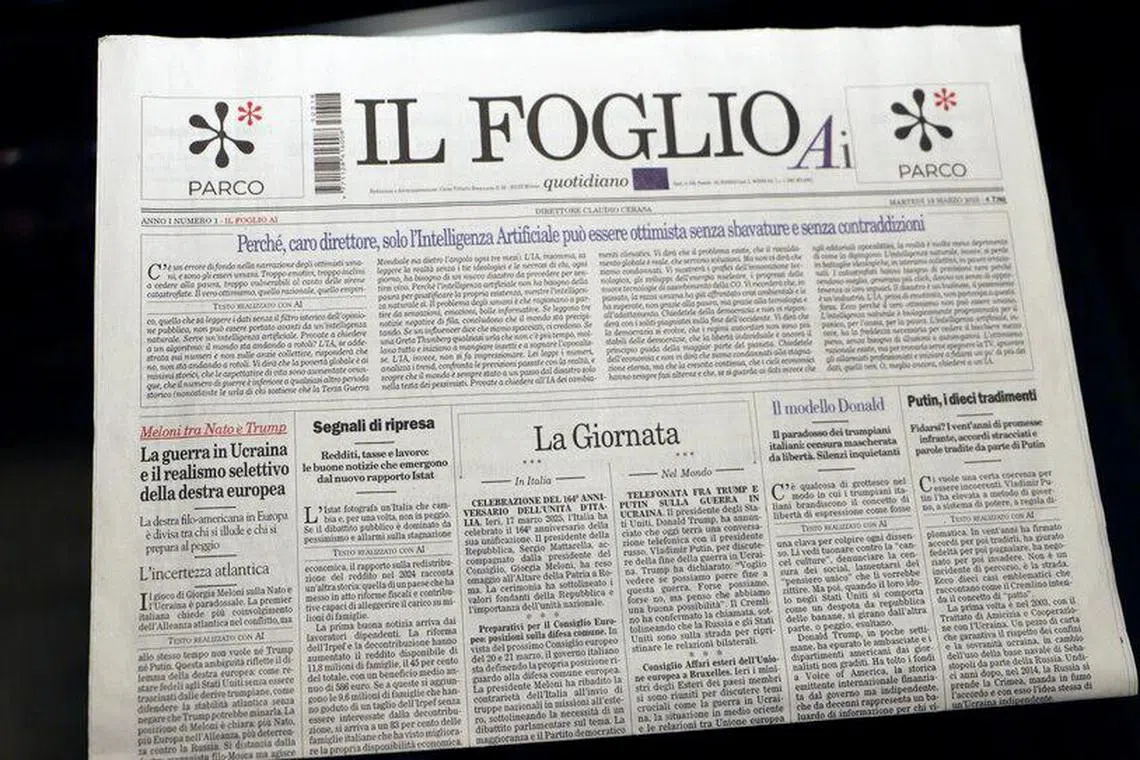 Italian broadsheet Il Foglio says it is the first newspaper in the world to print entire editions created through artificial intelligence.