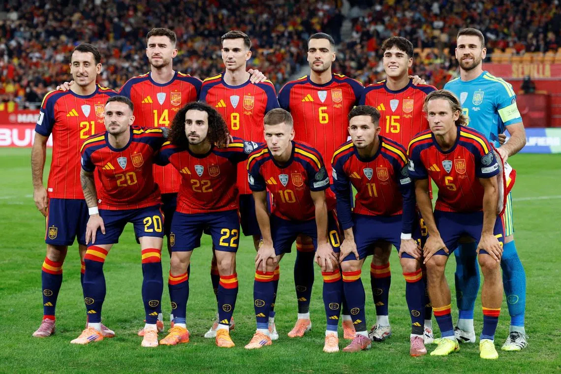 FILE PHOTO: Soccer Football - FIFA World Cup - UEFA Qualifiers - Group E - Spain v Turkey - Estadio La Cartuja de Sevilla, Seville, Spain - November 18, 2025 Spain players pose for a team group photo before the match REUTERS/Marcelo Del Pozo/File Photo