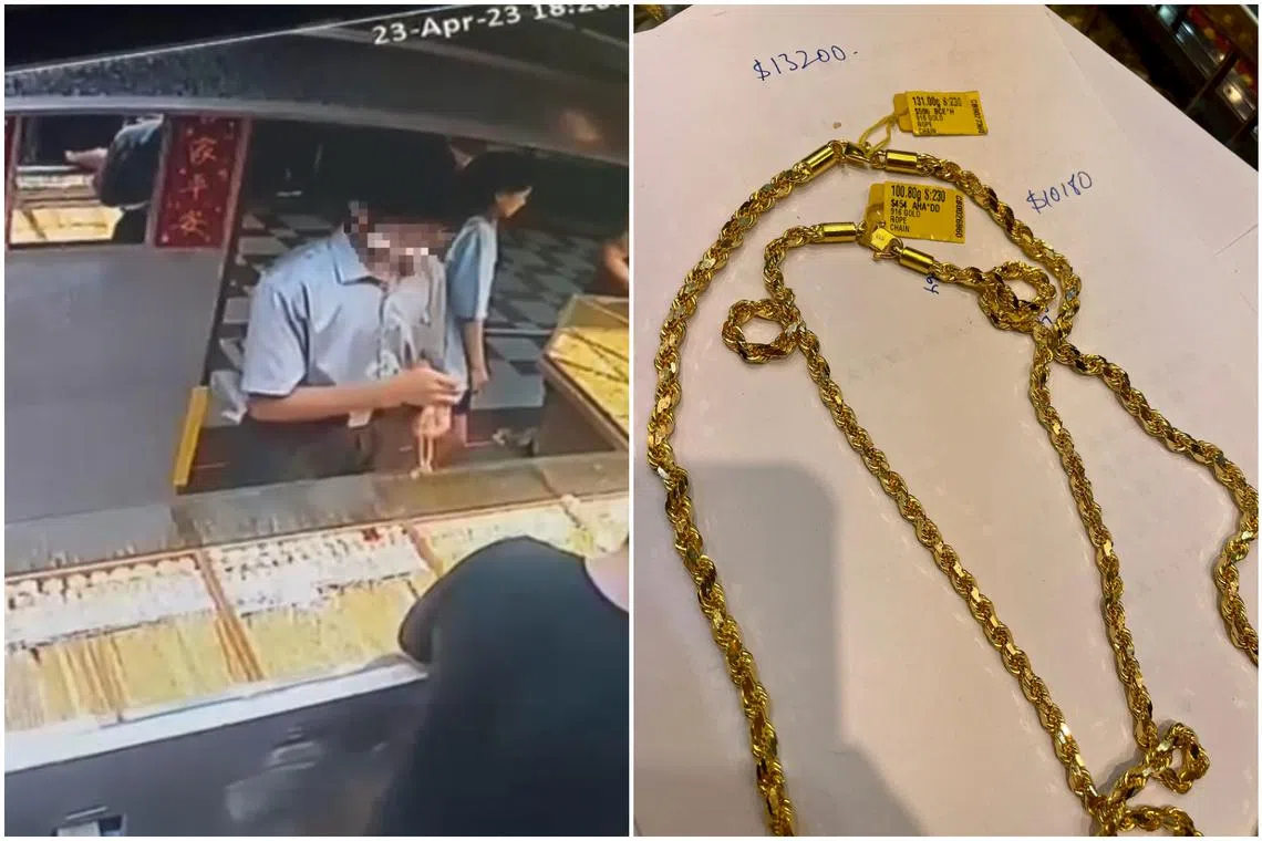 The boy snatched two gold chains which were on the display case and ran, said the shop owner.