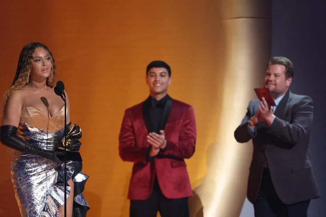 Beyonce accepts the award for Best Dance/Electronic Music Album for Renaissance during the 65th Annual Grammy Awards in Los Angeles on Feb 5, 2023. 