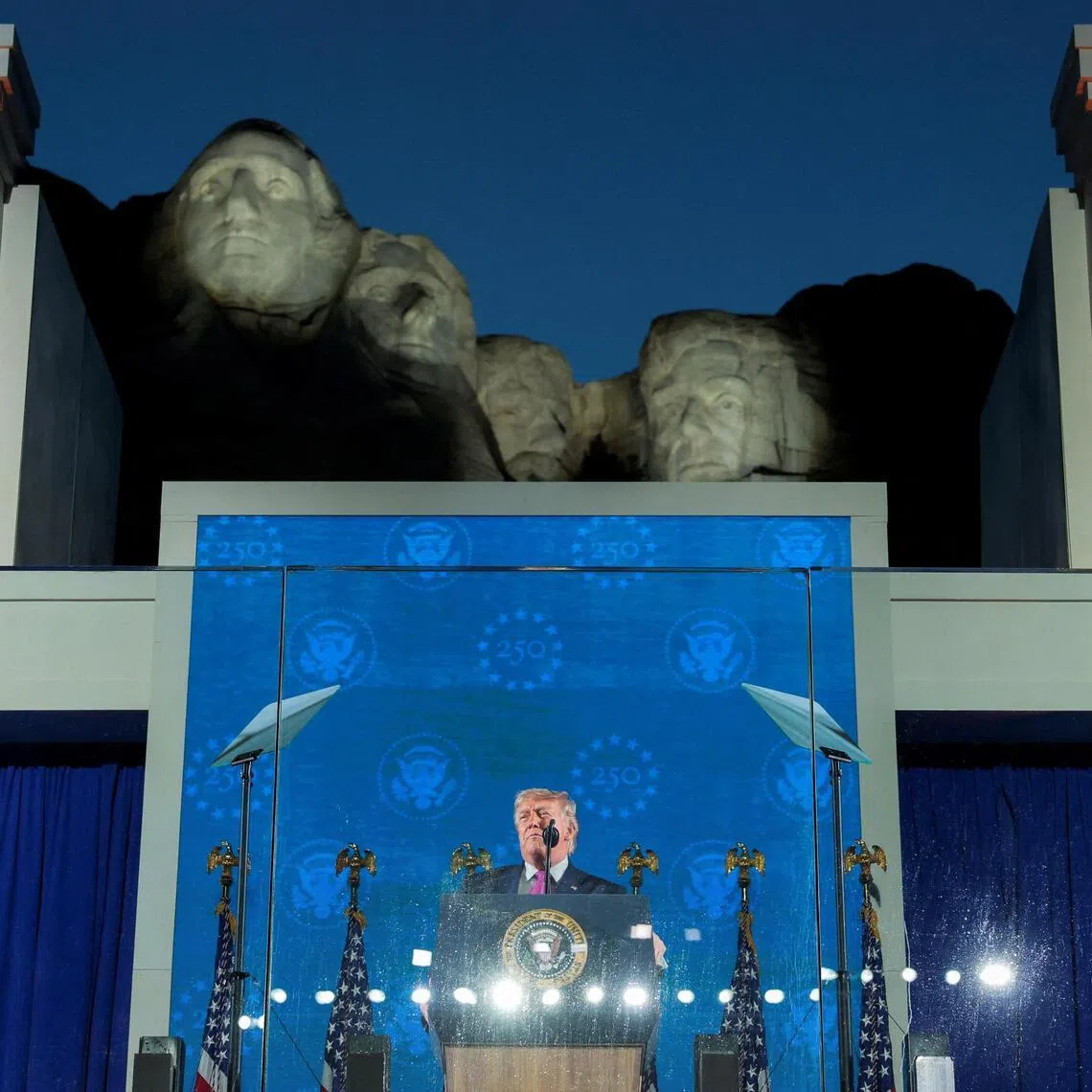 US President Donald Trump delivers a speech during a celebration for the 250th anniversary of US independence, at Mount Rushmore in South Dakota on July 3.