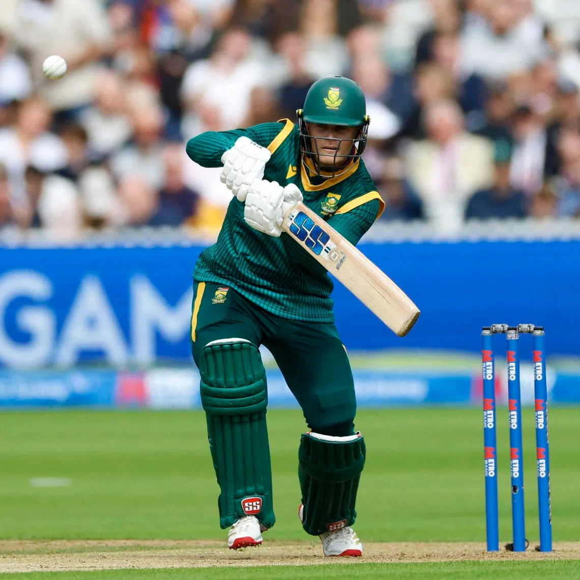 Cricket - Second One Day International - England v South Africa - Lord's Cricket Ground, London, Britain - September 4, 2025 South Africa's Ryan Rickelton in action. Action Images via Reuters/Peter Cziborra