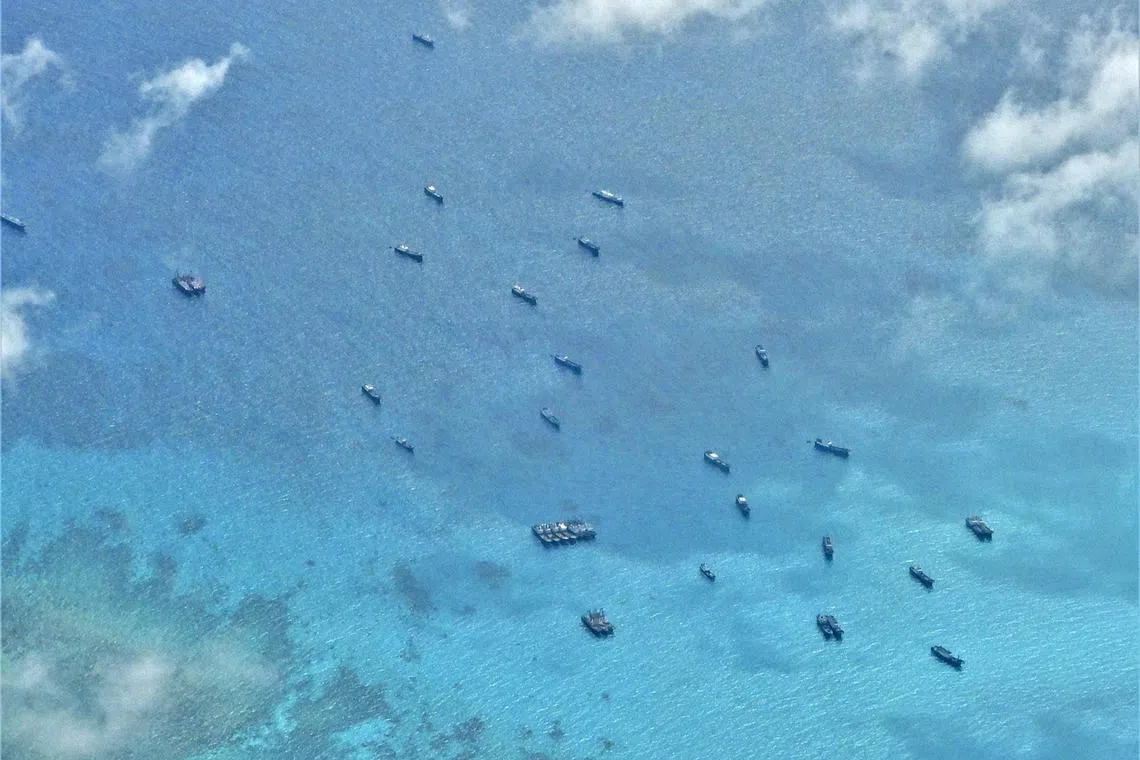 File photo showing Chinese fishing vessels swarming near Iroqouis Reef and Sabina Shoal in the Spratly Islands in the disputed South China Sea on June 30, 2023. 