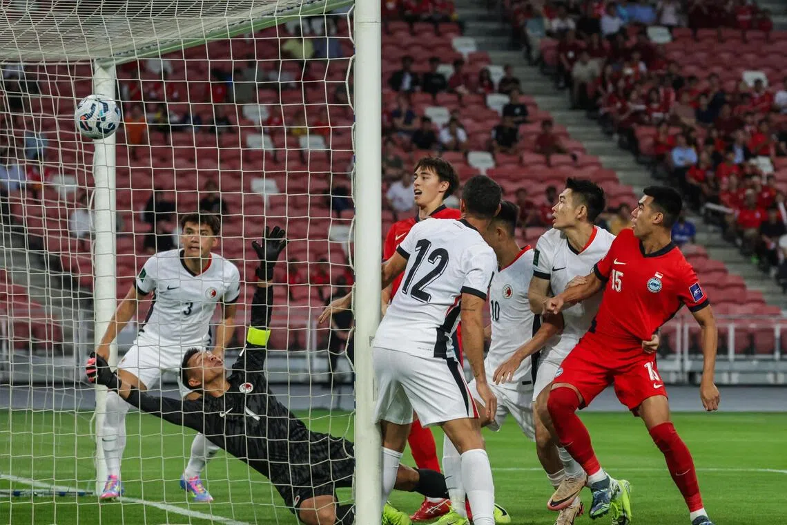 Lionel Tan (right) saw his goal disallowed in Singapore's 0-0 draw against Hong Kong at the National Stadium in an Asian Cup qualifier in March.