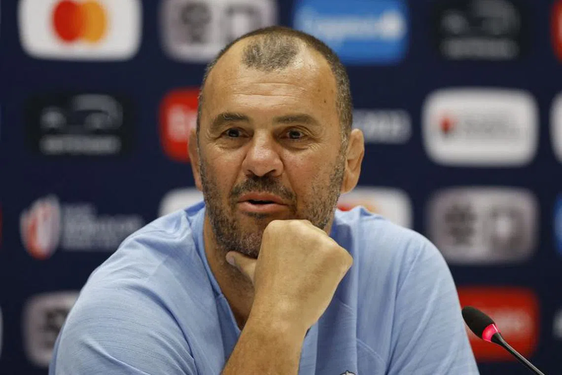 FILE PHOTO:Rugby Union - Rugby World Cup 2023 - Argentina Press Conference - Orange Velodrome, Marseille, France - September 8, 2023 Argentina head coach Michael Cheika during the press conference REUTERS/Peter Cziborra/File Photo