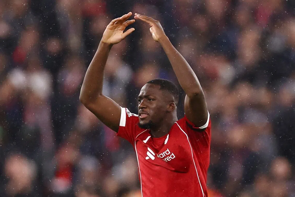 FILE PHOTO: Soccer Football - UEFA Champions League - Quarter Final - Second Leg - Liverpool v Paris St Germain - Anfield, Liverpool, Britain - April 14, 2026 Liverpool's Ibrahima Konate reacts Action Images via Reuters/Lee Smith/File Photo
