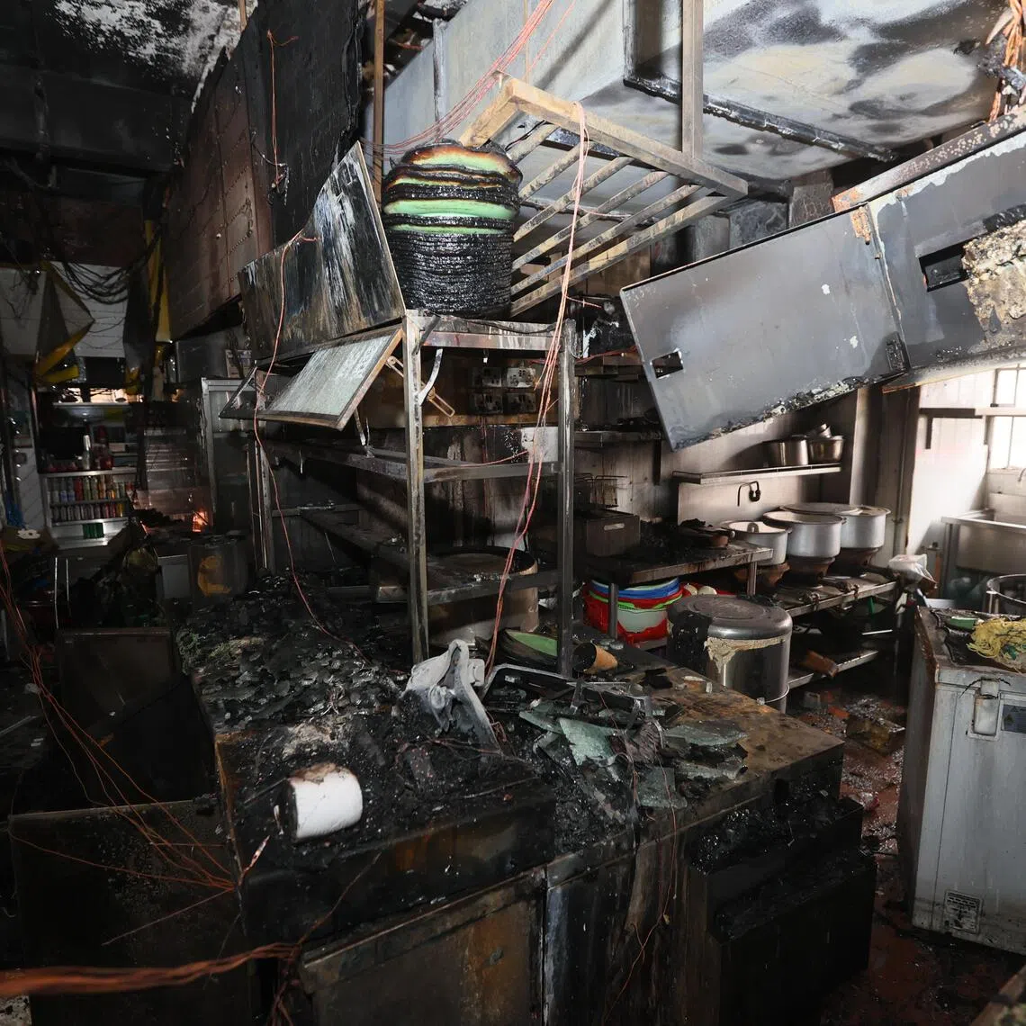 The fire involved the contents of three food stalls.