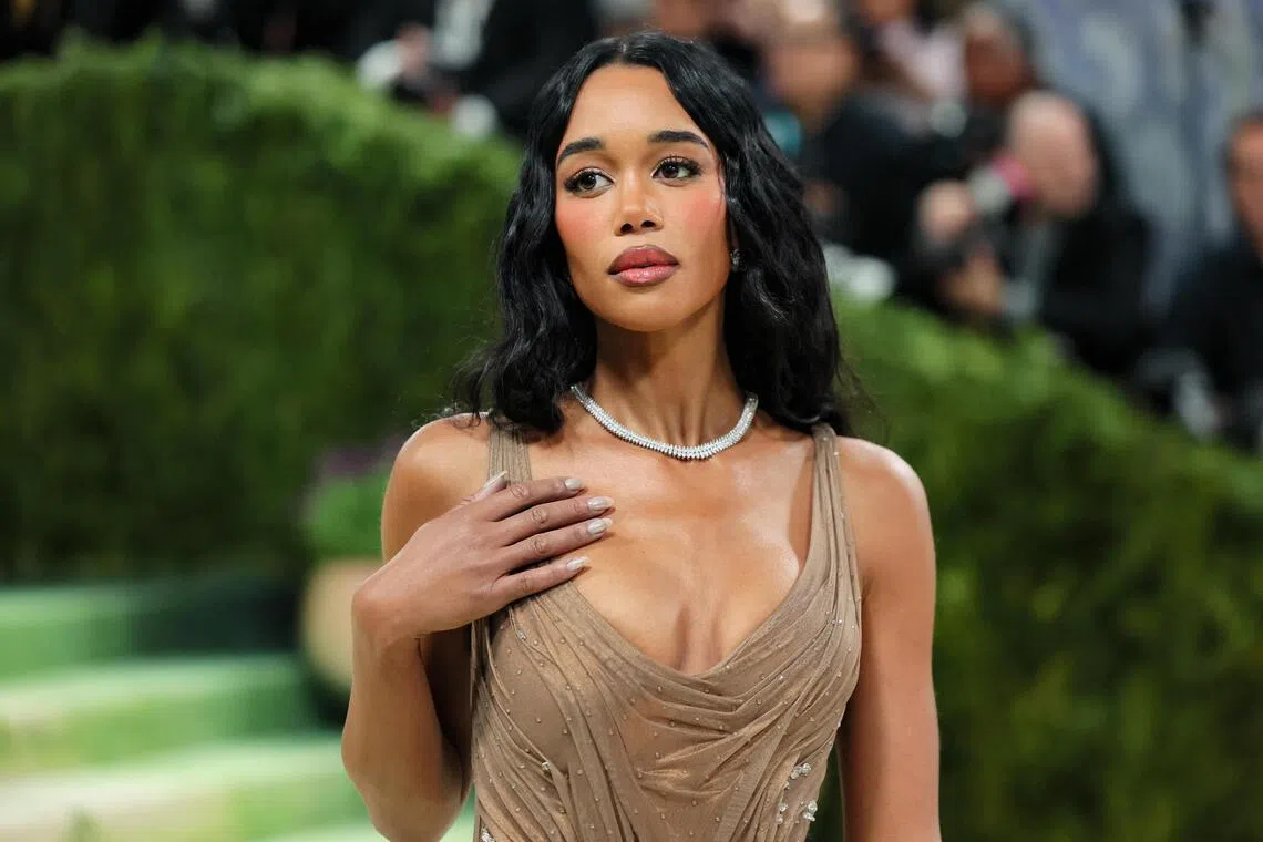 American actress Laura Harrier poses during the 2026 Met Gala in New York City on May 4.