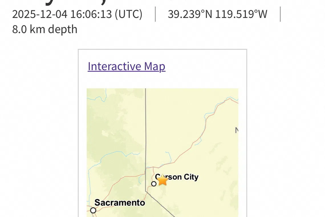 An earthquake alert on the USGS website, which was later described by the USGS as a false alarm, is shown in a phone screenshot taken on December 4, 2025. USGS/Handout via REUTERS