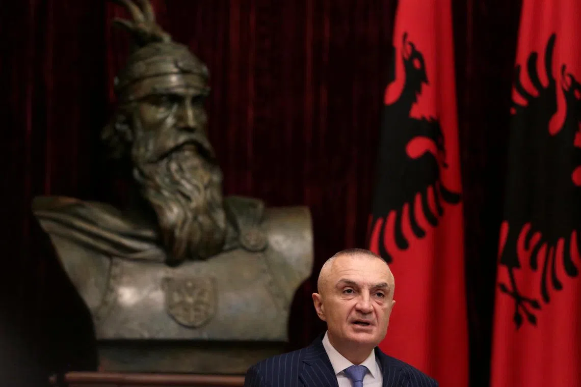 Albanian President Ilir Meta delivers a speech during a news conference in Tirana, Albania June 10, 2019. REUTERS/Florion Goga/File Photo