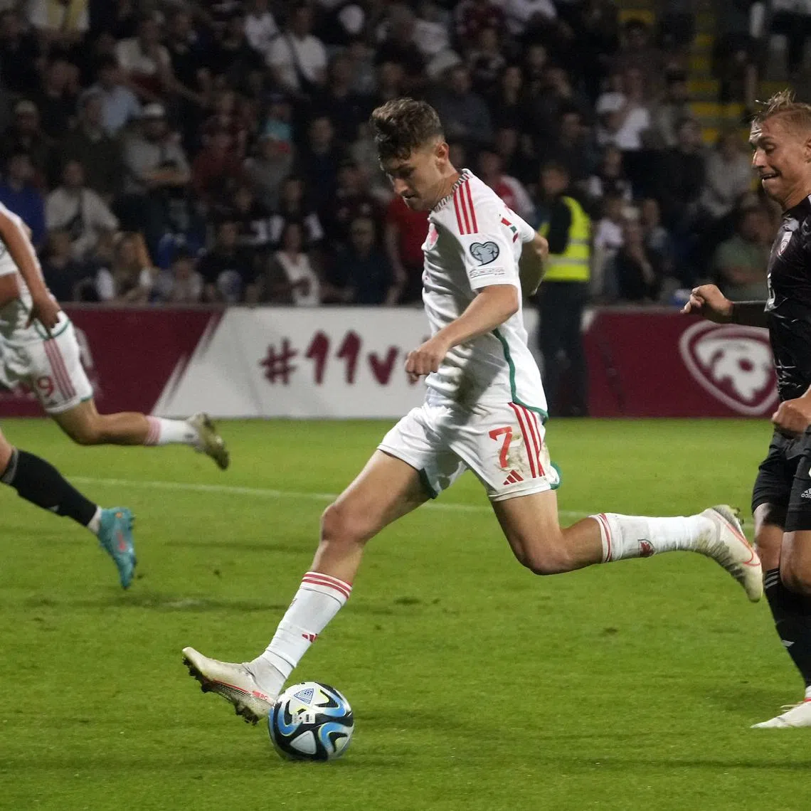 Wales' David Brooks scoring their second goal against Latvia.