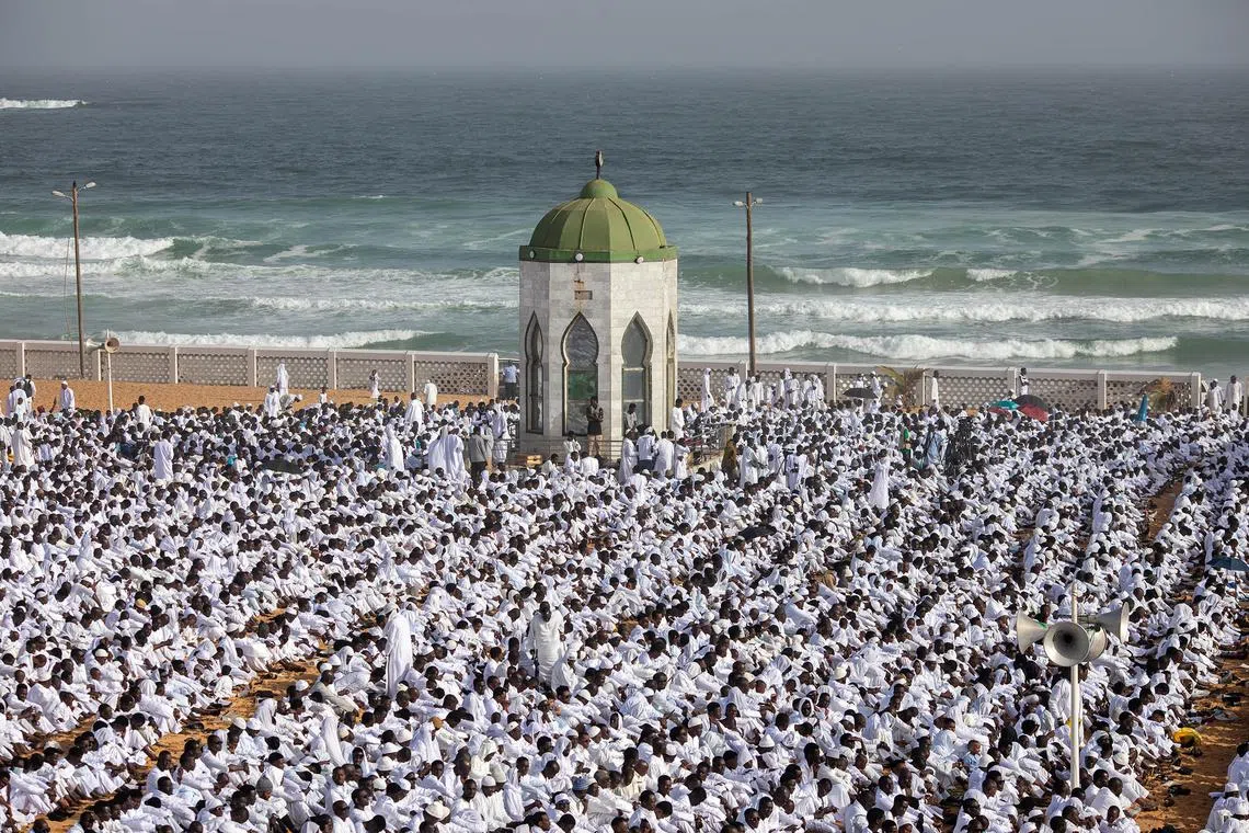 Muslim attending Eid al-Fitr prayers in Yoff, Senegal, on April 10, 2024. 