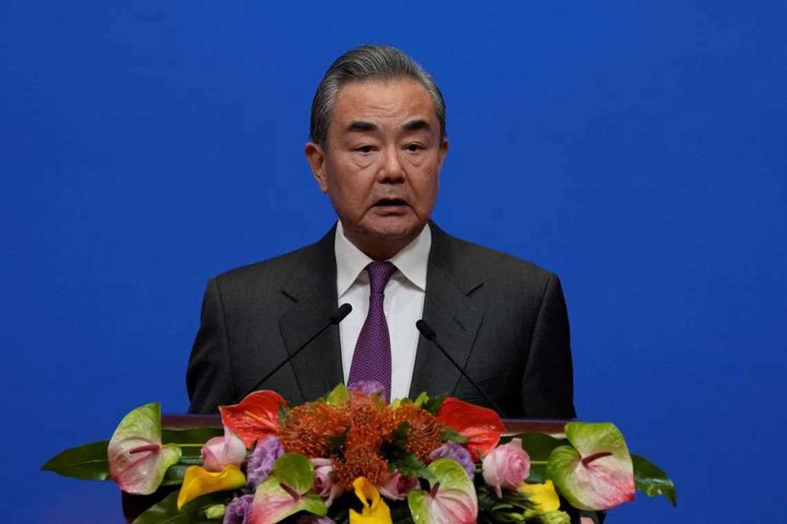 Chinese Foreign Minister Wang Yi speaks during a reception for Commemoration of the 45th Anniversary of China-U.S. Diplomatic Relations at the Diaoyutai Guest House in Beijing, China, January 5, 2024.     Andy Wong/Pool via REUTERS