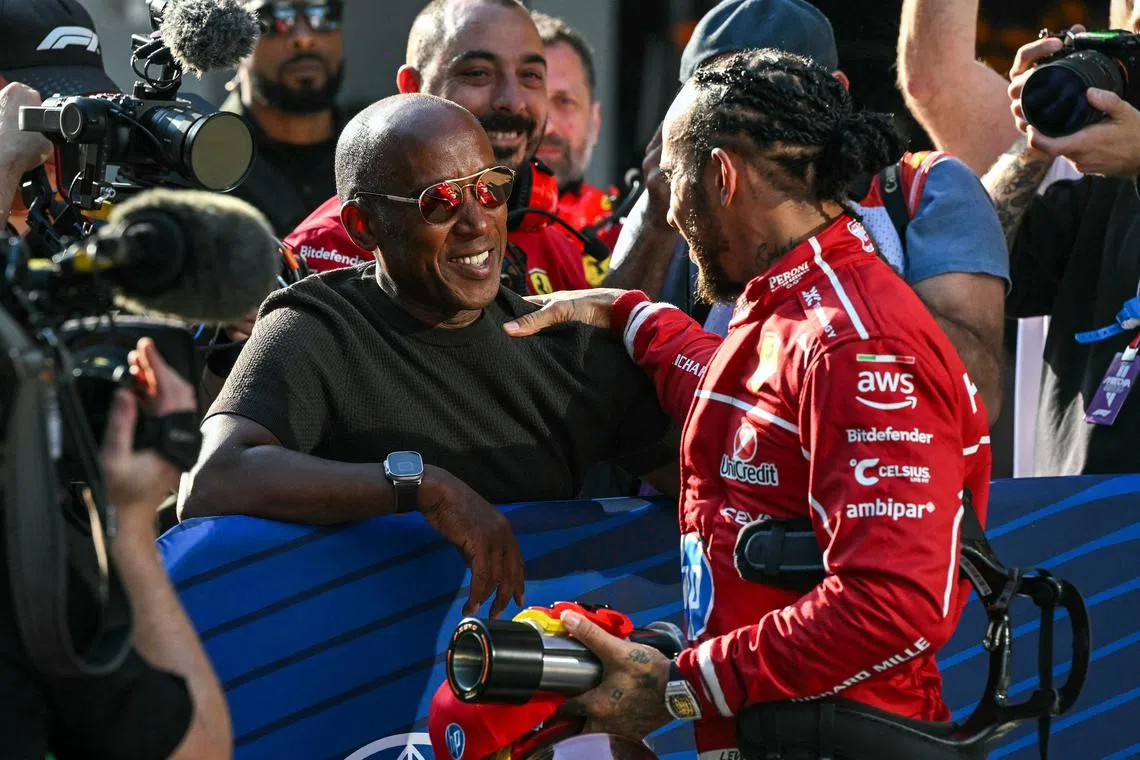 Anthony Hamilton (left), father of Ferrari driver Lewis Hamilton (right), has been advising FIA president Mohammed Ben Sulayem on young driver development.