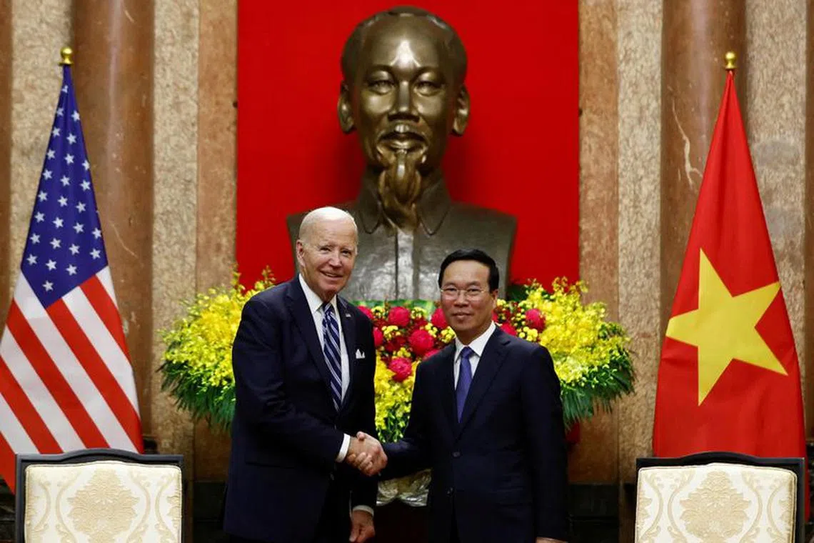 FILE PHOTO: U.S. President Joe Biden meets with Vietnam's President Vo Van Thuong at the Presidential Palace in Hanoi, Vietnam, September 11, 2023. REUTERS/Evelyn Hockstein/File Photo