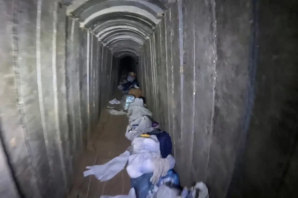 A tunnel that is said to be where six Israeli hostages were found killed is seen in this image taken from a handout video released on Sept 10.