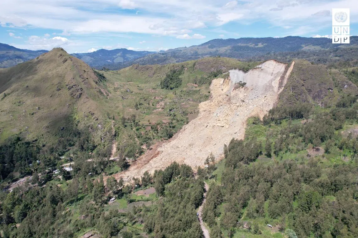 A view of the site of a landslide in Yambali village, Enga Province, Papua New Guinea on May 