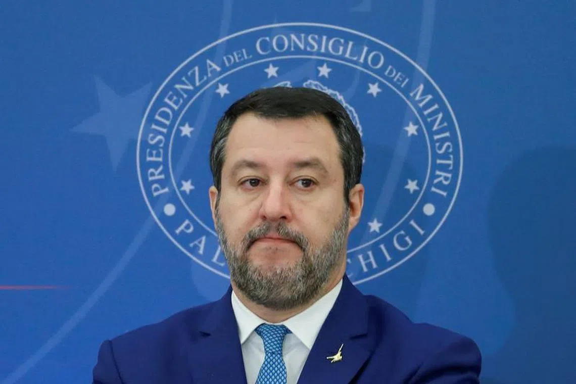 FILE PHOTO: Matteo Salvini, Italian infrastructure minister and deputy PM, attends a news conference for the government's first budget in Rome, Italy November 22, 2022. REUTERS/Remo Casilli/File Photo